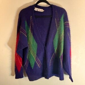 RAFAELLA Sz 2X Angora Lambswool Argyle Colorful Geometric Patterned Cardigan
